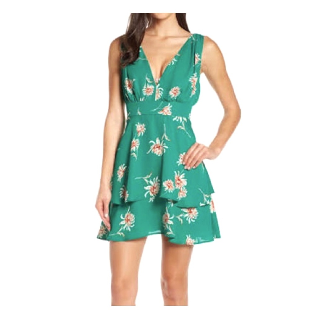 BB Dakota Green Floral Sleeveless Ruffle Mini Dress NWT